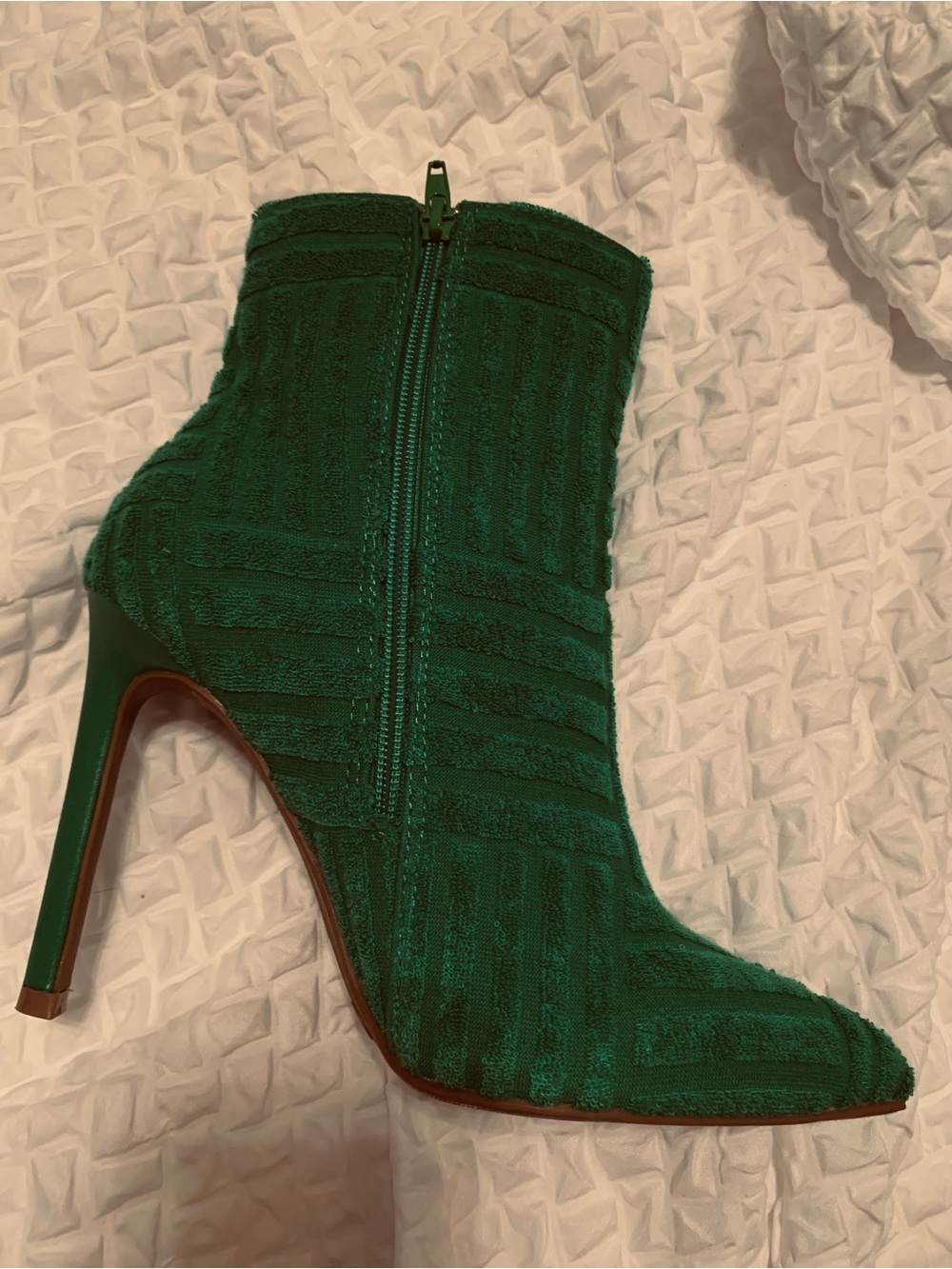 Emerald Green Textured High-Heel Ankle Boot